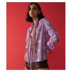 Alix of Bohemia Willa Ruffle Collar Lavender Floral Print Tie Front Blouse XS